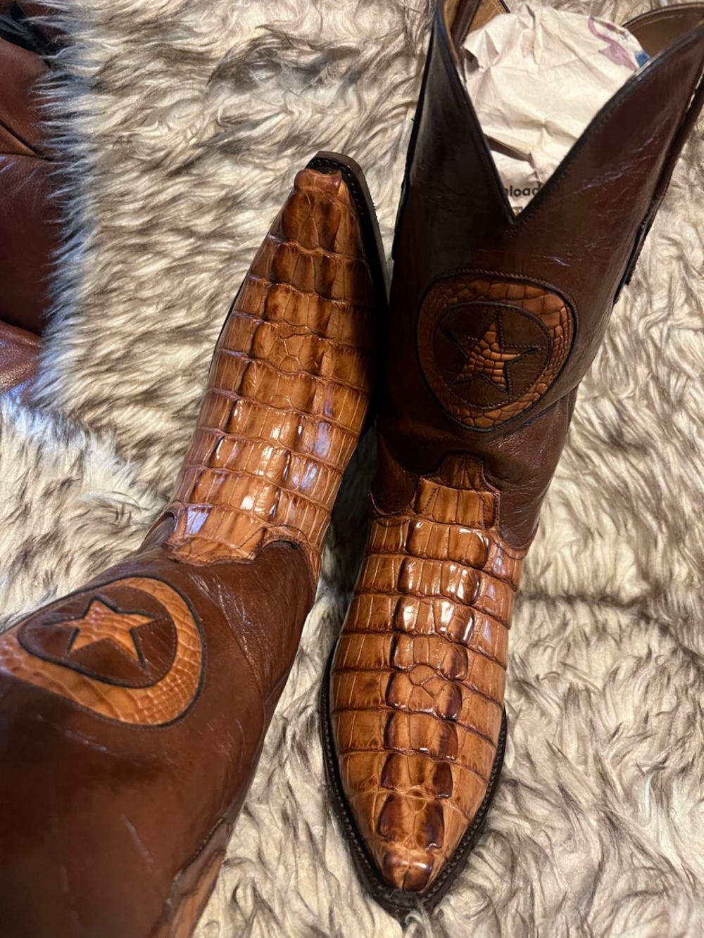 Men's BLACK JACK TOP QUALITY CAIMAN & LEATHER Western Boots with Star Med-Sz 9 D - Picture 5 of 16